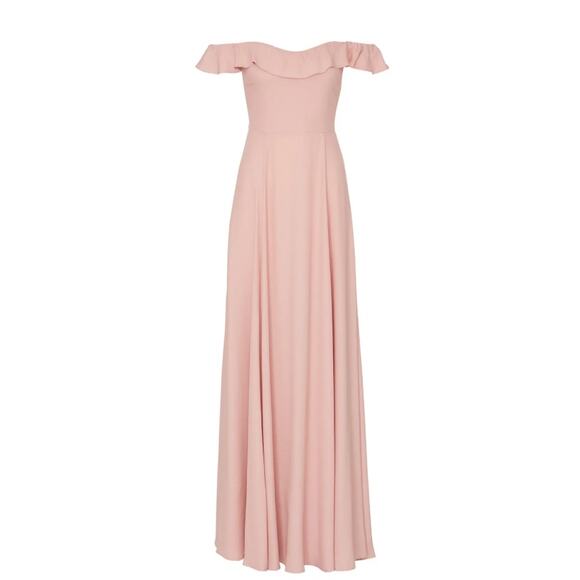 Reformation‎ Verbena Blush Ruffle Off Shoulder Long Dress Women's 2 Bridesmaid - Picture 1 of 13